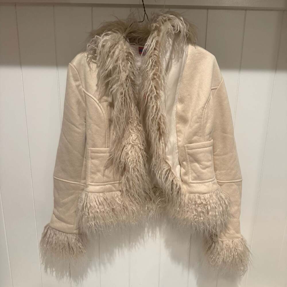 Edikted Faux Fur Trimmed Cream Suede Jacket Style S11802 Size XS New with Tags